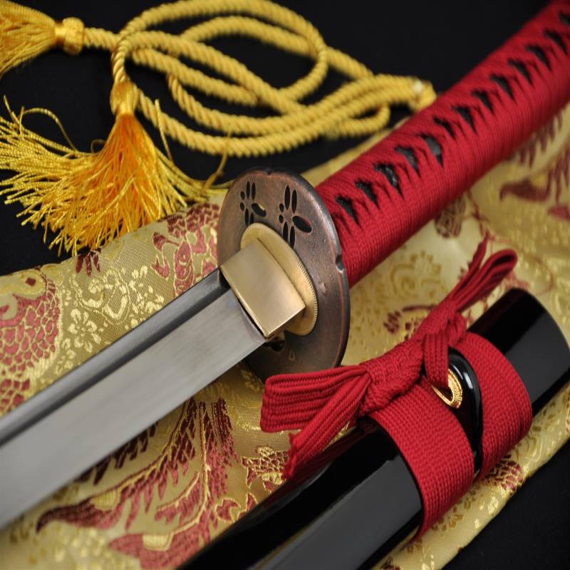 Handmade Japanese Samurai Sword Katana Folded Steel Red Dragonfly
